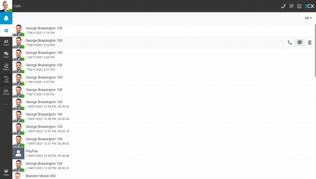 3cx web client_call history