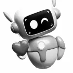 Mascotte robot souriante tenant un cœur