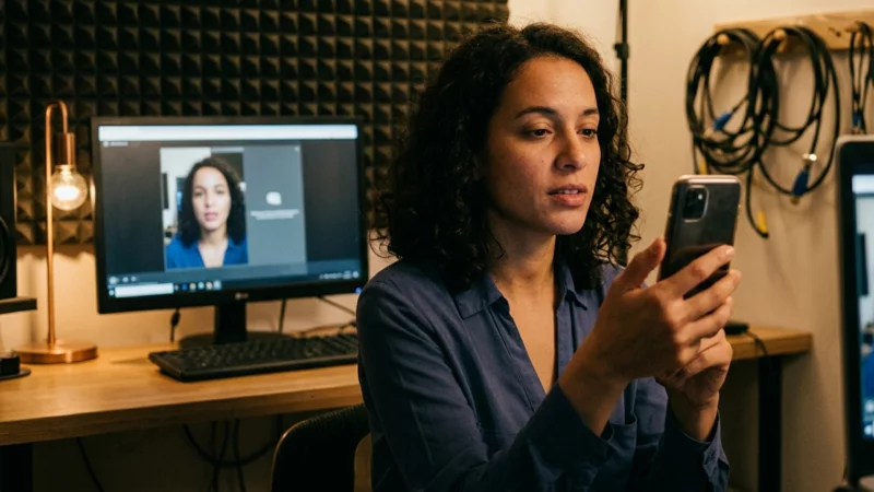 femme entrain d'analyser une deepfakes par l'IA