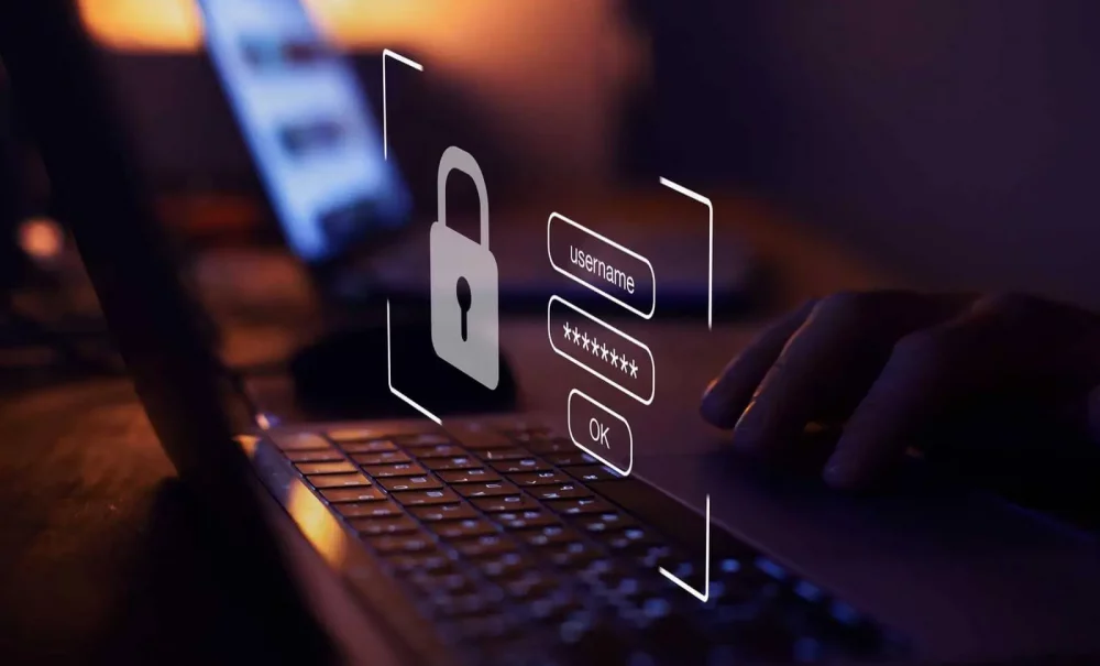Saisie sécurisée d’identifiants sur un ordinateur portable pour protéger l’accès aux données d’une PME